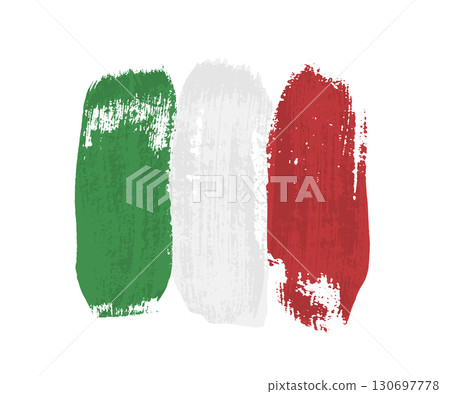Italian flag made of brush strokes. Grunge Italian national symbol for sport, holiday, Independence Day, travel, culture, celebration themes. Vector illustration 130697778