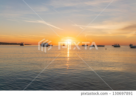 Sunrise over the sea. Panoramic seascape. Sunrise over the sea. Panoramic seascape. 130697891