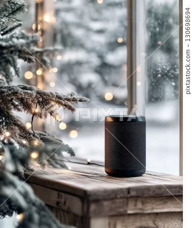 Smart speaker with Christmas lights holiday seasonal home decoration Smart speaker with Christmas lights holiday seasonal home decoration 130698694
