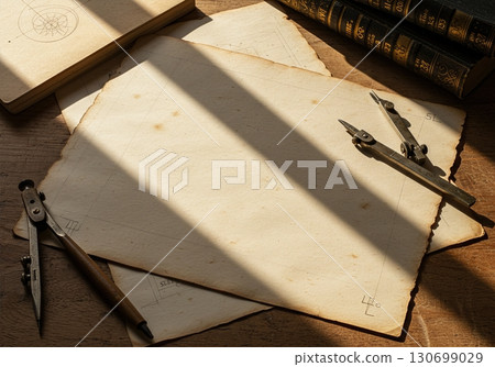 Vintage Typography and Letterpress Paper Flatlay with Calligraphy and Design Tools for Creative Branding 130699029