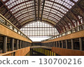 Perspective view of the huge lattice and roof of the old gallery and modern elements of building structures 130700216