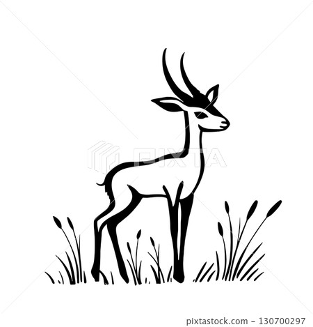 Gazelle. Gazelle simple black and white line art vector logo 130700297