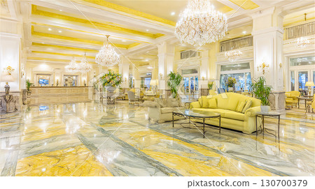 Luxurious lobby interior and chandelier Luxurious lobby interior and chandelier 130700379
