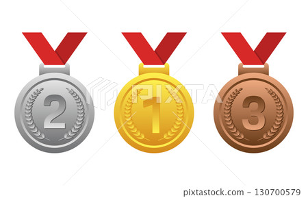 Set of gold silver bronze medals Set of gold silver bronze medals 130700579