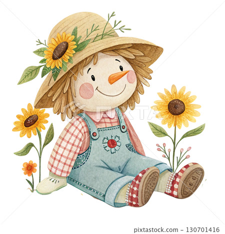A cute rag doll scarecrow sitting happily with a warm smile 130701416