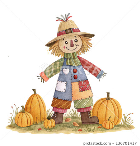 A cute rag doll scarecrow sitting happily with a warm smile 130701417