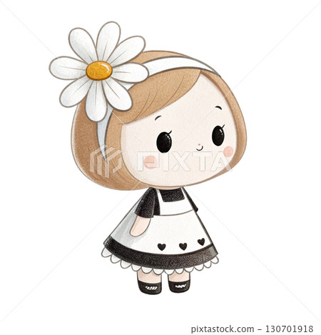 Cute anime-style girl standing in a sunny flower 130701918