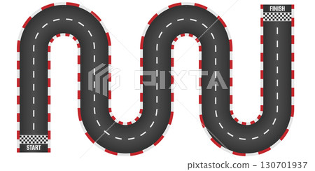 F1 race track asphalt straight roadway with start and finish line top view white grid pattern background for auto rally competition sport racetrack circuit motor speedway training design 130701937