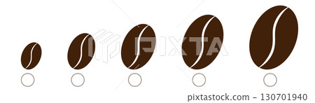 Coffee flavor roast intensity scale infographic with beans illustration vector cafe energy machine grinder powder degree indicator measure top view icon espresso brown background aroma light dark 130701940