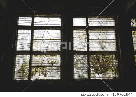 Old abandoned building. Old windows.Horror concept. window silhouette. Scary bars on the windows. 130701944
