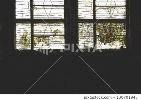 Old abandoned building. Old windows.Horror concept. window silhouette. Scary bars on the windows. 130701945