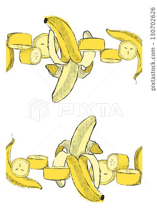 Tropical fruit vector seamless border for towel, table runner, tablecloth print. Banana vegan food in graphic styled as repeat design. Tropical fruit vector seamless border for towel, table runner, tablecloth print. Banana vegan food in graphic styled as repeat design. 130702626