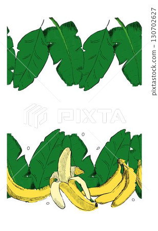 Amazon tropical leaves seamless pattern horizontal border frame. vector illustration. Rainforest foliage template border frame. Jungle plants repeated banner. 130702627