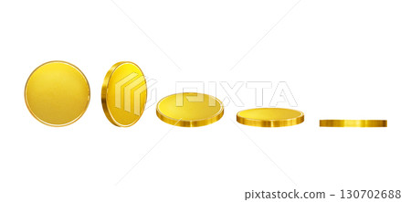 Set of 5 gold coins on a white background. 130702688
