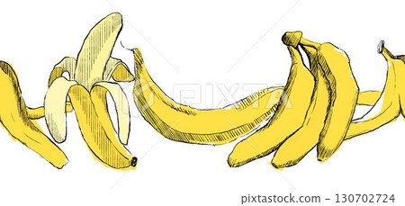 Banana graphic yellow fruit seamless vector border on white background. Vector image. 130702724