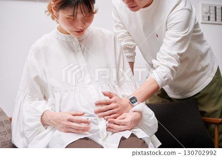Couple facing each other, pregnant woman, maternity Couple facing each other, pregnant woman, maternity 130702992