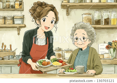 Miyu series: A scene where Miyu is helping an elderly person with a meal 130703121