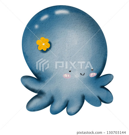 cute baby squid with yellow flower cute baby squid with yellow flower 130703144