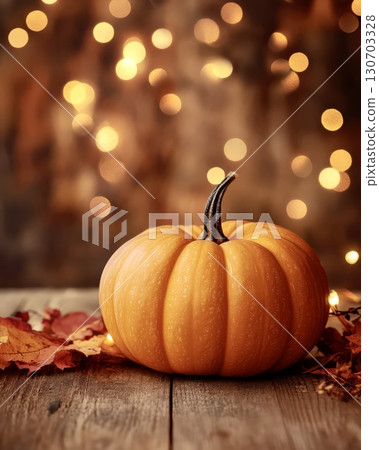 Pumpkin with bokeh lights autumn festive cozy home decor 130703328