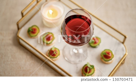 Elegant dessert tray wine glasses candles festive seasonal event 130703471