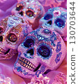 Closeup sugar skulls detailed texture Mexican holiday vibrant style Closeup sugar skulls detailed texture Mexican holiday vibrant style 130703644