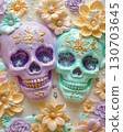 Artistic sugar skulls pastel tones Mexican holiday cultural decor Artistic sugar skulls pastel tones Mexican holiday cultural decor 130703645