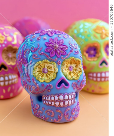Artistic floral sugar skull illustration Mexican cultural holiday design Artistic floral sugar skull illustration Mexican cultural holiday design 130703646
