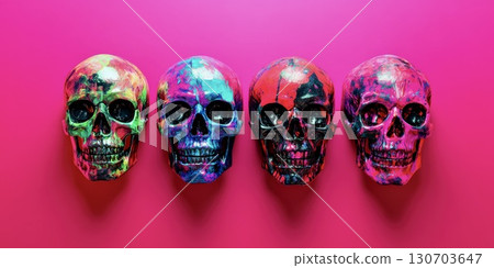 Bright sugar skulls colorful display Mexican culture festive holiday Bright sugar skulls colorful display Mexican culture festive holiday 130703647