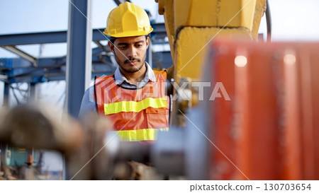 Worker in yellow helmet construction project teamwork 130703654