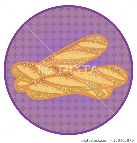 具有圓形背景的法國麵包插圖 具有圓形背景的法國麵包插圖 130703870