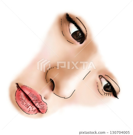 Pen drawing illustration of a woman with downcast eyes Pen drawing illustration of a woman with downcast eyes 130704005