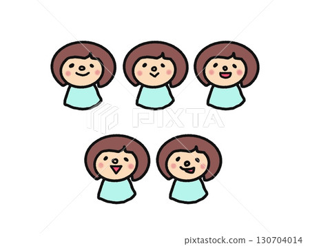 A set of girls with various cute expressions, including smiling, smirking, and more. 130704014