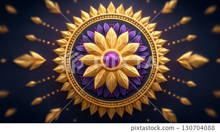 Golden mandala design with a rakhi motif at the center and traditional festive patterns around 130704088