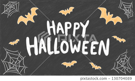 Happy Halloween Chalkboard Lettering with Bats and Webs 130704089