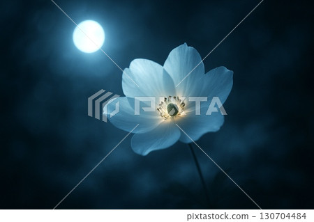 Fantasy white flowers and moonlight art image 130704484