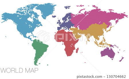 Africa-centered dotted world map divided into regions 130704662