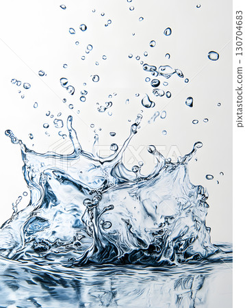 Water flow with splashes. Illustration of transparent sparkling liquid. Background for design 130704683