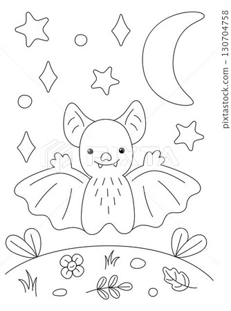 Halloween coloring page with cute flying bat Halloween coloring page with cute flying bat 130704758