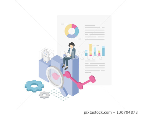 Data analysis using artificial intelligence (generative AI). Isometric business vector illustration 130704878