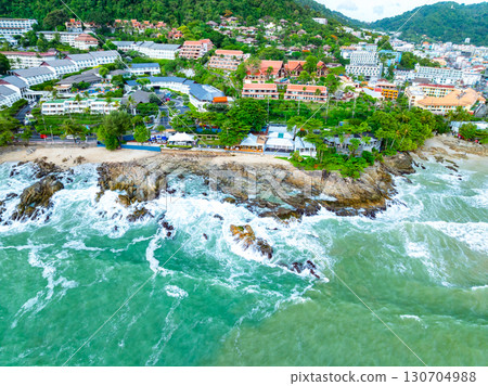 Top view Seashore at Phuket Thailand beautiful seacoast and sea in summer season, Nature environment and Travel background 130704988