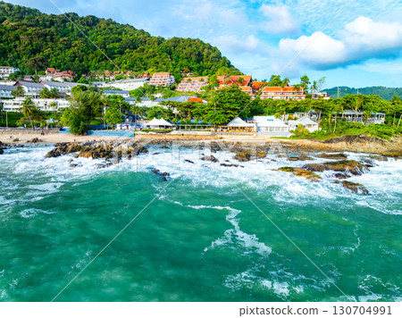 Top view Seashore at Phuket Thailand beautiful seacoast and sea in summer season, Nature environment and Travel background 130704991