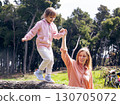 little girl with her mom climbing tree in green park, lifestyle people concept 130705072