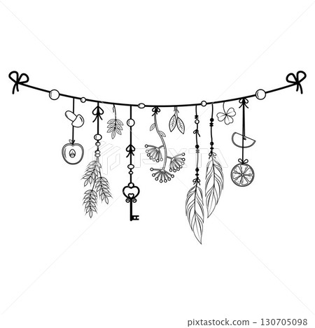 Autumn garland of plants and herbs contour Autumn garland of plants and herbs contour 130705098