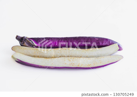 Cross section of a long eggplant, snake eggplant 130705249