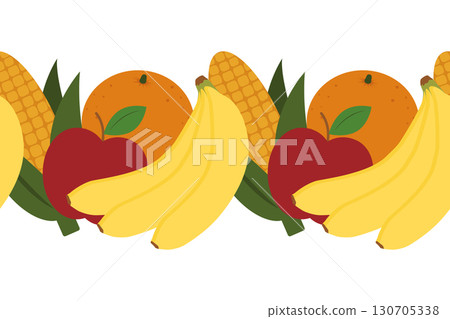 Ripe Banana Bunch Orange Apple and Corn Kwanzaa Holidays Festive Fruits Seamless decorative Stripe 130705338