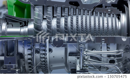 Gas turbine engine with turbine blades, Industrial gas turbine engine, Steel blades of turbine propeller industrial additive technology, 130705475