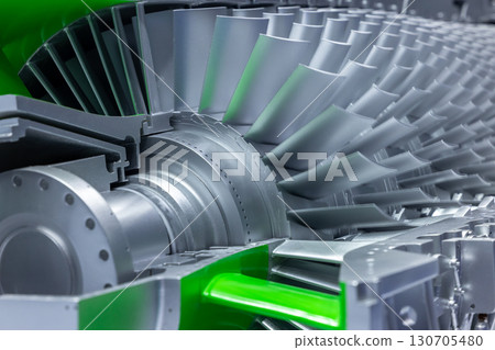 Gas turbine engine with turbine blades, Industrial gas turbine engine, Steel blades of turbine propeller industrial additive technology, 130705480
