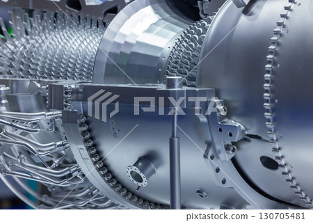 Gas turbine engine with turbine blades, Industrial gas turbine engine, Steel blades of turbine propeller industrial additive technology, 130705481