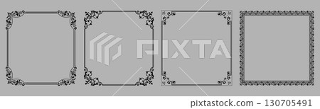 Set of decorative frames Elegant vector element for design in Eastern style, place for text. Floral black and gray borders. Lace illustration for invitations and greeting cards 130705491