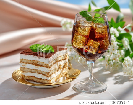 Exquisite Tiramisu Cake in Fine Dining Coffee-Infused Elegance with Mascarpone Cloud Exquisite Tiramisu Cake in Fine Dining Coffee-Infused Elegance with Mascarpone Cloud 130705965